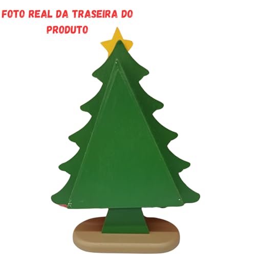 Enfeite Natalino, Mini Arvore de Natal em Madeira, com 7 Enfeites e Ponteira de Estrela, Decoração p