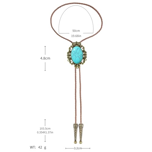 Image of GelConnie Bolo Tie for Men Women Western Cowboy Turquoise Leather Necktie | Natural Stone Bolo Tie Necklace for Women Rodeo Cowboy Leather Necktie Native American Western Cowgirl Ties Adjustable Cord