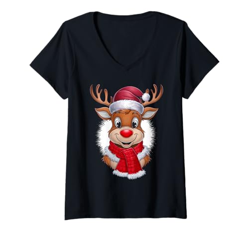 Ugly Christmas Geschenk Kleidung Xmas Weihnachten Damen Herren T-Shirt mit V-Ausschnitt, Schwarz, S, Kurzarm, T-Shirt, Cartoon, Weihnachten, Unisex, Winter