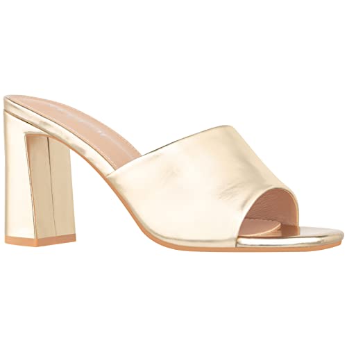 ILLUDE Women’s Block Heel Single Strap Square Toe Heeled Sandal Slip On Mule - Demi