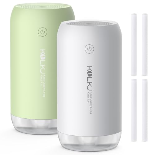 2-Pack Portable Mini Humidifier, 350ml Small Cool Mist Humidifier for Plants, USB Personal Desktop Humidifier for Bedroom Car Office Travel with Auto Shut-Off & 2 Mist Modes, Green & White