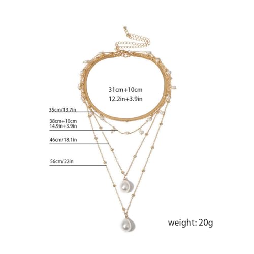 Long Gold Layered Pearl Pendant Necklace for Women, Chunky Boho Multistrand Pearls Beaded Choker Necklaces Stackable Snake Chain Statement Necklaces2