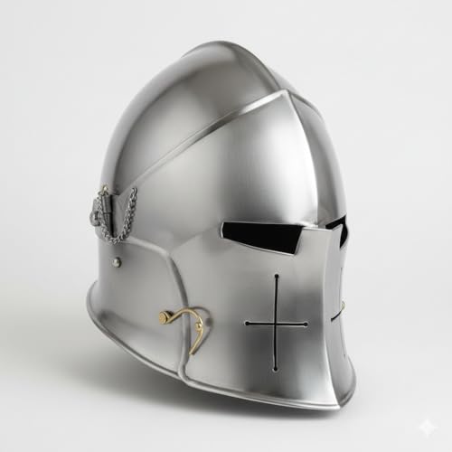 Image of AnNafi Barbuta Helmet | Viking Battle Knight Helmet Armour | Medieval Visored Barbute Helm for Cosplay | Wearable (Silver)