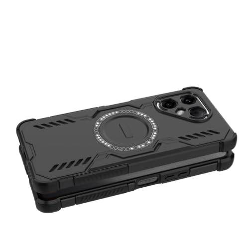 Image of FitSmart Heavy Duty Hard Defender Protective Back Cover for Tecno Pova 7 5G (Strong Magnetic Case, Black)