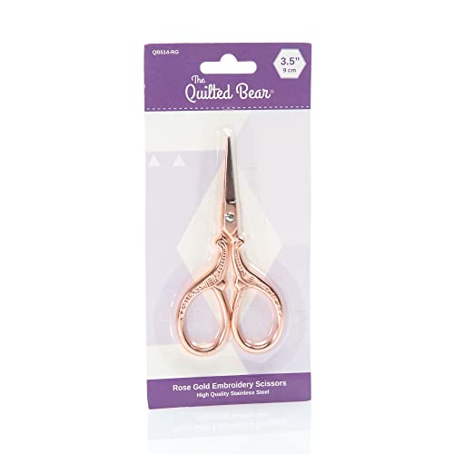 Quilted Bear Rose Gold Embroidery Scissors - Precision Rose Gold Antique Design Nail Scissors with Sharp Blades for Sewing & Embroidery Use