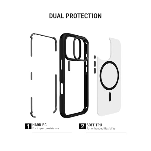 Image of DailyObjects Polycarbonate Case for iPhone 16 Plus Compatible with Mag-Safe Wireless Charging | Black Hybrid Magnetic Armour Slim Shockproof Back Cover