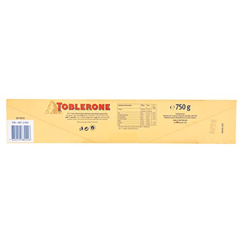 Toblerone Swiss Milk Chocolate Bar with Honey and Almond Nougat, Treat for Sharing or Christmas Gifting 750 g (Pack of 2)