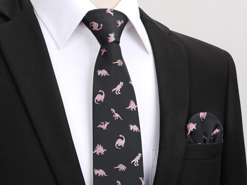 Image of HISDERN Ties for Men Classic Animal Tie and Pocket Square Set Jacquard Woven Silk Neckties Handkerchief Wedding Party