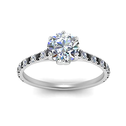 Bague de fiançailles diamant en argent sterling avec pierre latérale ronde