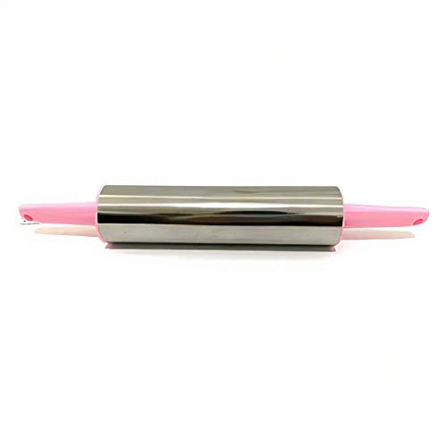 Rolo De Abrir Massa 35Cm Cabo Rosa Aço Inox Super Leve 160g