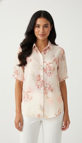 Image of Gufrina Women Floral Printed Shirt Short Sleeve Button Down Top | Casual Summer Blouse Lightweight Soft Fabric Regular Fit Stylish Top