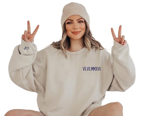 Custom Roman Numeral Sweatshirt, Personalized Valentine's Day Sweatshirt, Date and Initial Sleeve, Couples' Gifts, Special Occasions, Engagements Anniversary Gift, Wedding Gift Sweater