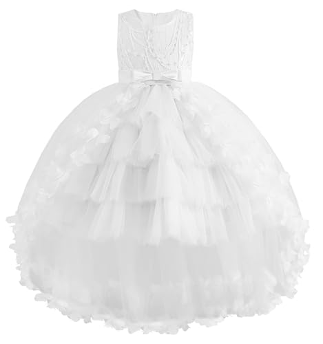 JerrisApparel Girls Flower Tulle Dress Layered Skirt Bowknot Back Wedding Party Dress Princess Formal Gown