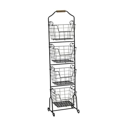 Gourmet Basics by Mikasa Ferme Adjustable 2, 3 or 4 Tier Metal Floor Standing Market Basket for Fruit & Home Storage, Antique Black