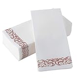 BloominGoods Disposable Dinner Napkins (17x17) Decorative Bathroom Paper Hand Towels | Soft and Absorbent Linen-Feel Guest Towels for Parties, Weddings, Dinners, Events | White, Rose Gold (100-Pack)