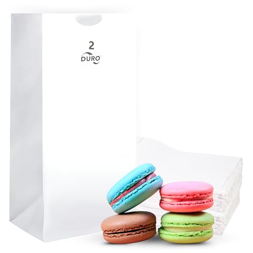 DURO 2# White Paper Popcorn Bags 25-Count, Bulk Small White Paper Bags Lunch Size 4.31 x 2.43 x 7.87 Inches, Dubl Life SOS Paperbag for Candy, Cookies, Sandwich, Snacks & Treats