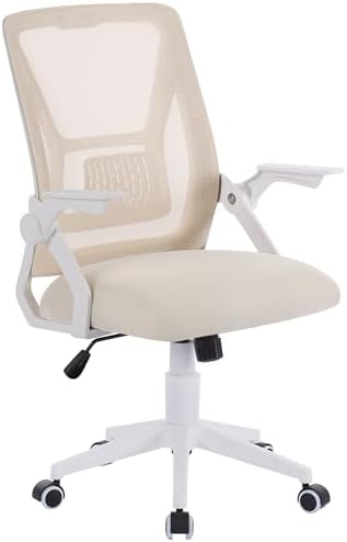 Office Chair for Computer Task Work Fabric Swivel Ergonomic Task Chair in Beige Mesh Lumbar Support with Adjustable Arms - Thumbnail 4