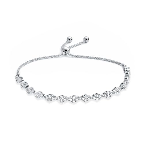 Image of LeCalla 925 Sterling Silver Sliding Bolo Tennis Bracelets for Women | Rhodium-Plated Classic Cubic Zirconia Diamond Shape Link Bracelet | Women’s Adjustable Stackable Bracelets Gifts for Women Mom