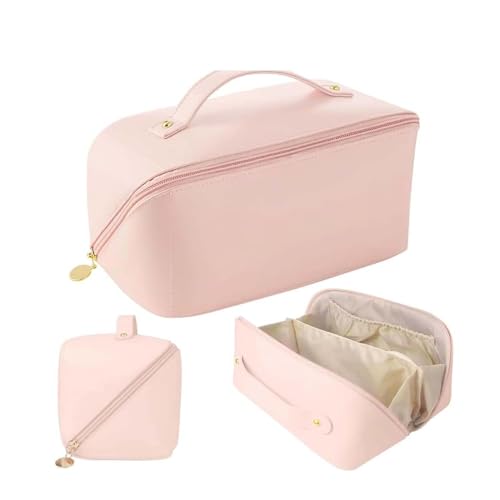 Trousse Trucchi Donna Borsa per Cosmetici 23.5x10.5x11cm Rosa Borsa Cosmetica da Donna in Morbida Pelle pu Cosmetica, Borse da Toilette Impermeabile Portatile,Perfetto per Viaggio/All'Aperto