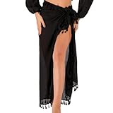 Pareo/Vestido de verano para mujer, Pareo playero para mujer, Falda playera tipo pareo, Falda playera con flecos, Pareo playero tipo pareo, Vestido playero largo (blanco)