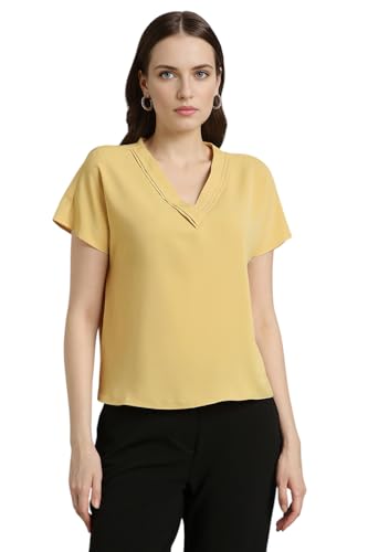 Image of Van Heusen Women's Polyester Regular Fit Half Sleeve V Neck Formal Top