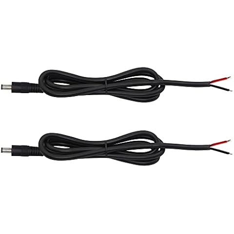 GINTOOYUN 2 Pack DC Power Pigtails Cable, DC 5.5mm x 2.5mm Male Plug Jack to Bare Wire Open End Power Supply Replacement Repair Cord, for Security Camera,LED Strip Light,DVR 3FT (black-1m) Cover