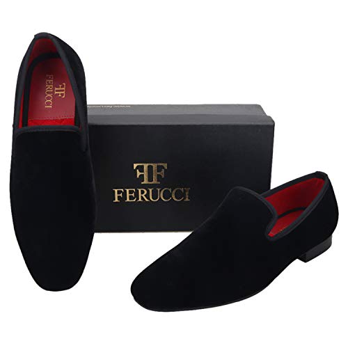 Ferucci Black Velvet Square Toe Loafer Slippers Flat Prom Wedding (Numeric_15) #TOP5