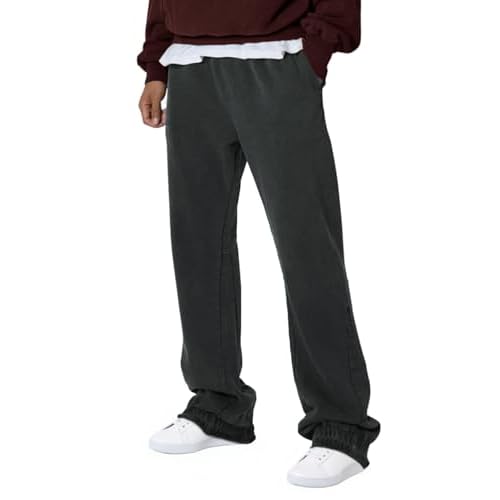Heyfanee Sweatpants for Men Open Bottom Cotton Mens Sweat Pants with Pockets Relaxed fit Lounge Pants Dark Grey X-Small