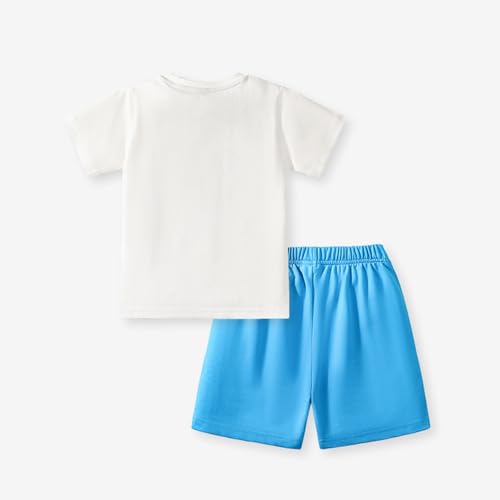 Image of HILEELANG Toddler Boy Summer Short Clothes Sets Cotton Crewneck Tees Shorts Pocket Adjustable Knite Shorts Playwear Sets