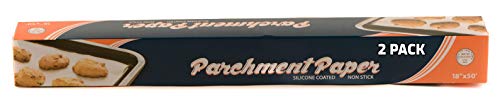 [2 PACK] Premium Baking Parchment Paper 18x50 | Non-stick Premium Quality Silicone Coated Baking Paper Roll for Cakes, Smoking, BBQ, Cookies, Pizza, Pan Liners, Kosher | 18 inch x 50 FT