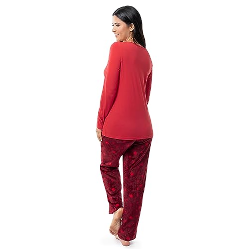 Image of Fruit of the Loom Women's Sueded Jersey Crew Top and Fleece Pant Sleep Set