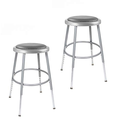 OEF Furnishings OEF6418H/2 Premium Commercial-Grade All-Purpose Round Stool (Height-Adjustable, 18–27 inch Range, Gray Frame, Vinyl Padded Seat, 2-Pack)