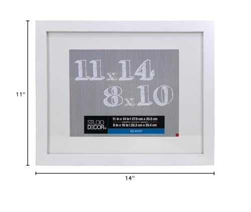 Studio Decor 11" x 14" White Belmont Picture Frame with 8" x 10" Mat - Pre-attached Hanging Hardware, Horizontal or Vertical Display - MDF, Bulk 8 Pack