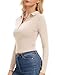 Eyanse Long Sleeve Shirts for Women Apricot Collared Shirt Sexy Polo Tshirt Womens Button Up Tops Deep Vneck Trendy Business Casual Outfits,L