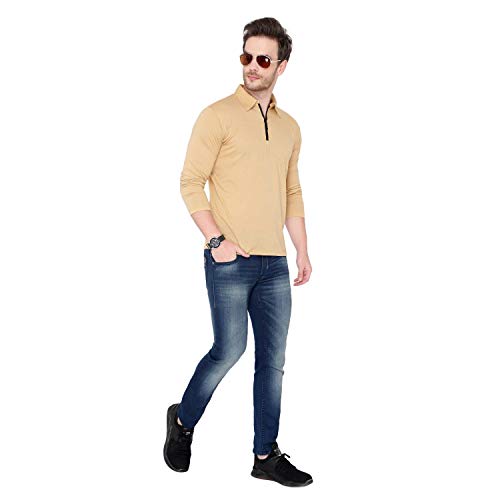Image of Men's Cotton Blend Full Sleeve Zip Neck Polo T-Shirt (Pack of 1)