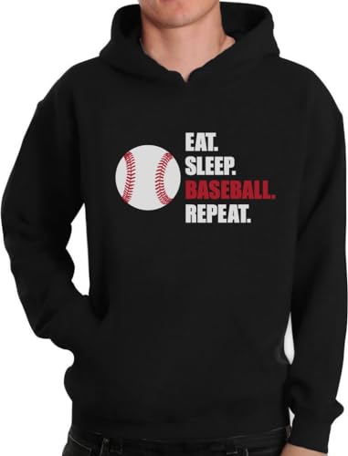Tstars Eat Sleep Baseball Repeat Hoodie for Men Pullover Gift for Fans Coaches Players Game Day Apparel