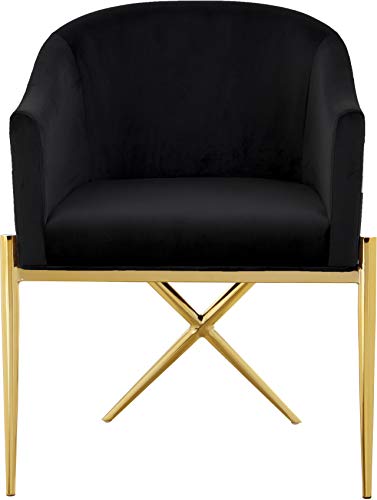 Meridian Furniture Xavier Collection Modern | Contemporary Velvet Upholstered Dining Chair With Sturdy Steel X Shaped Legs, 25.5" W X 24.5" D X 31.5" H, Black #TOP4