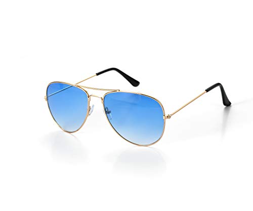 Komonee Pilot Style Blue Lens Sunglasses Set With Cloth Soft Case and Cleaning Cloth Designer Unisex Mens Womens UV400 Protection Classic Shades