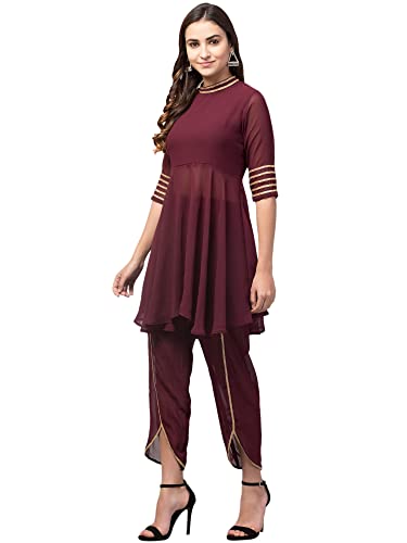 Image of Women's Georgette Regular Peplum Dhoti Salwar Set (Brown Color)