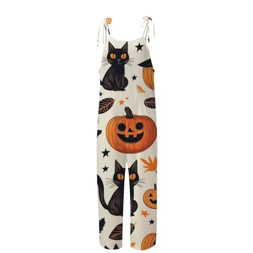 GAHIEDIM Halloween Overalls,Halloween Overalls For Women Sleeveless Pumpkin Print Rompers Adjustable Strap Baggy Casual Outfit Light Pink Large - image 5