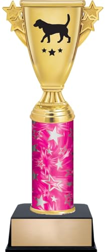 11" Beagle Dogs Cup Custom Engraved Pink and Silver Star Column Trophy Awards