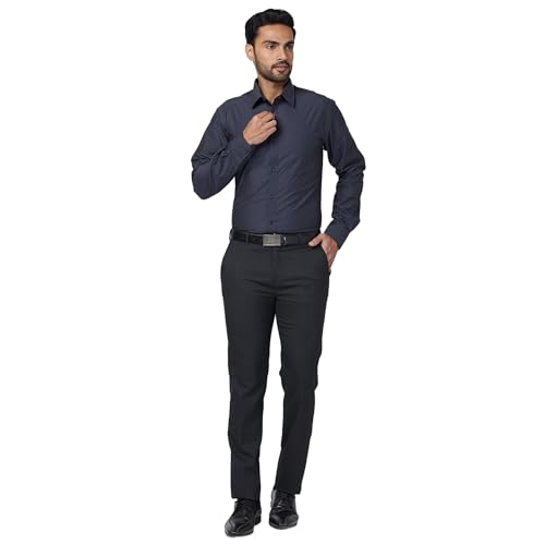 Image of Raymond Men Slim Fit Checks Pattern Poly Viscose Blend Pleatless Formal Trouser