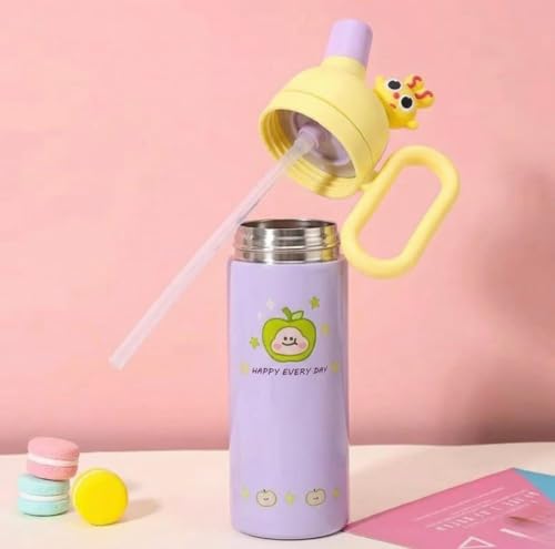 Image of Fancy Kitchen Cartoon Kids Tumbler - 850ml Stainless Steel Double-Walled Travel Mug - Leak-Proof, BPA-Free with Straw - Perfect for School & Outdoor Use. (Purple)