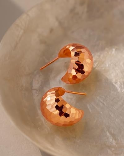 UANNEAU Rose Gold Chunky Earrings for Women Trendy, 14K Rose Gold Plated Dainty Disco Earrings Statement Minimalist Hypoallergenic Stud Earrings — view 5