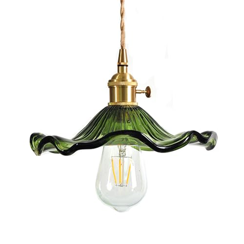 Lámpara de Techo Industrial Vintage, E27 Lámpara Colgante de Cristal Vintage, Colgante de luz con Portalámparas de Latón Para Dormitorio Restaurante Sala de Estar (Verde)