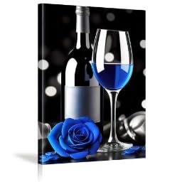 Impression sur toile bouteille de vin décoration murale moderne fleur bleue