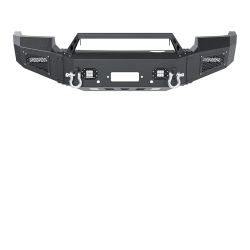 KUAFU Front Bumper Assembly Compatible with 2007-2013 GMC Sierra 1500 Pickup Truck Bumper W/LED Lights, Winch Plate, Sensor Holes and D-ring Steel Powder Coated Black