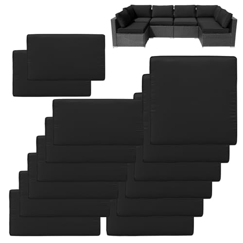 VIXLON 14Pcs Patio Cushion Covers Replacement Splashproof UV-Resistant Inelastic Covers with Zippers, Max Compatible 23.6x23.6x3.9 inch Patio Cushion, for 7 Pcs Outdoor Patio Furniture Sets