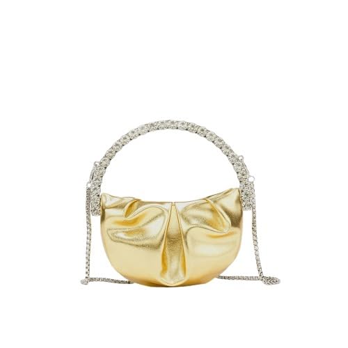 IMPERIAL STUDIOS Fashion Candy Nano - Bolso de mano de piel sintética con asa de diamantes de imitación, elegante, perfecto para bodas, fiestas y eventos formales, dorado metalizado, Nano Purs