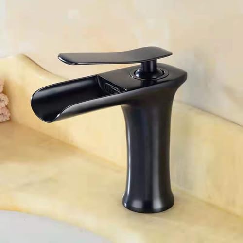 Grifo de cascada negra para lavabo en baños modernos y reformas de estética actual LWX
